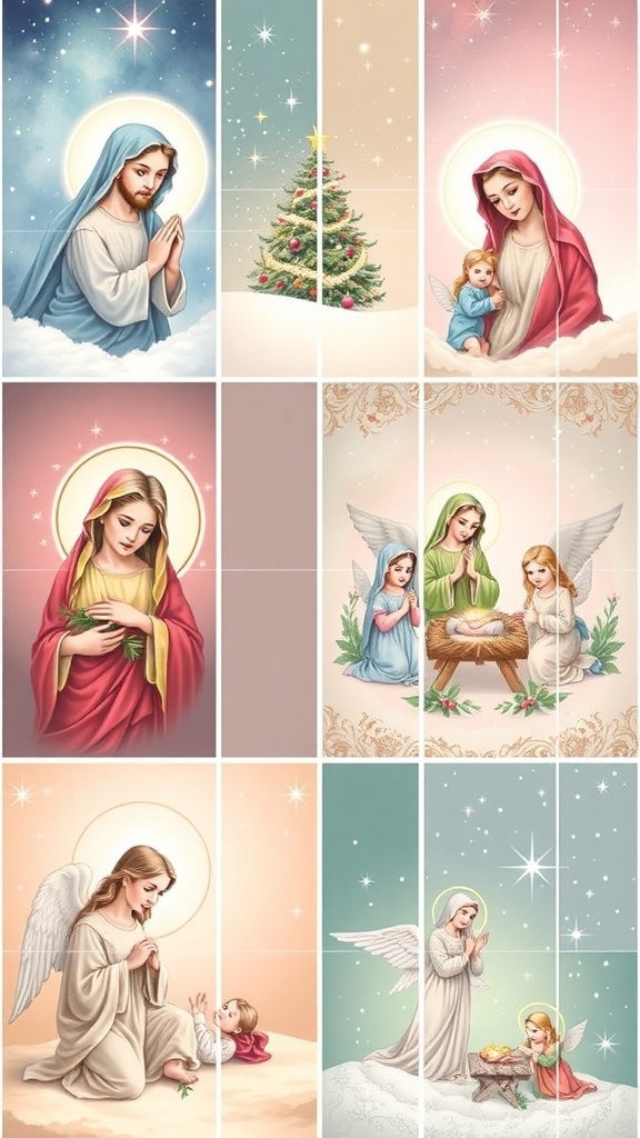 Aesthetic Christmas wallpapers for iPhone showcasing images of Jesus with festive elements and soft colors.